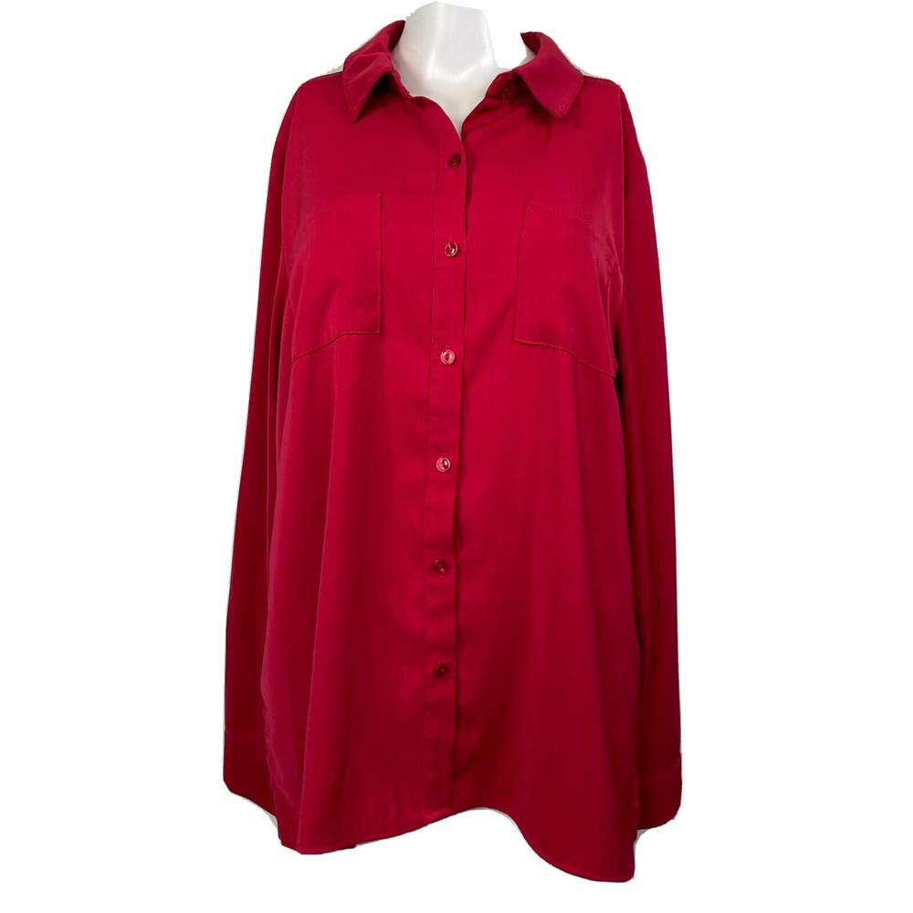 Susan Graver Shirt Womens Sz 12 Dark Pink Knit Stretch Button Up Collared Blouse
